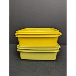 Vintage Tupperware Sandwich Keeper 1 Olive Green 1 Yellow with Lids